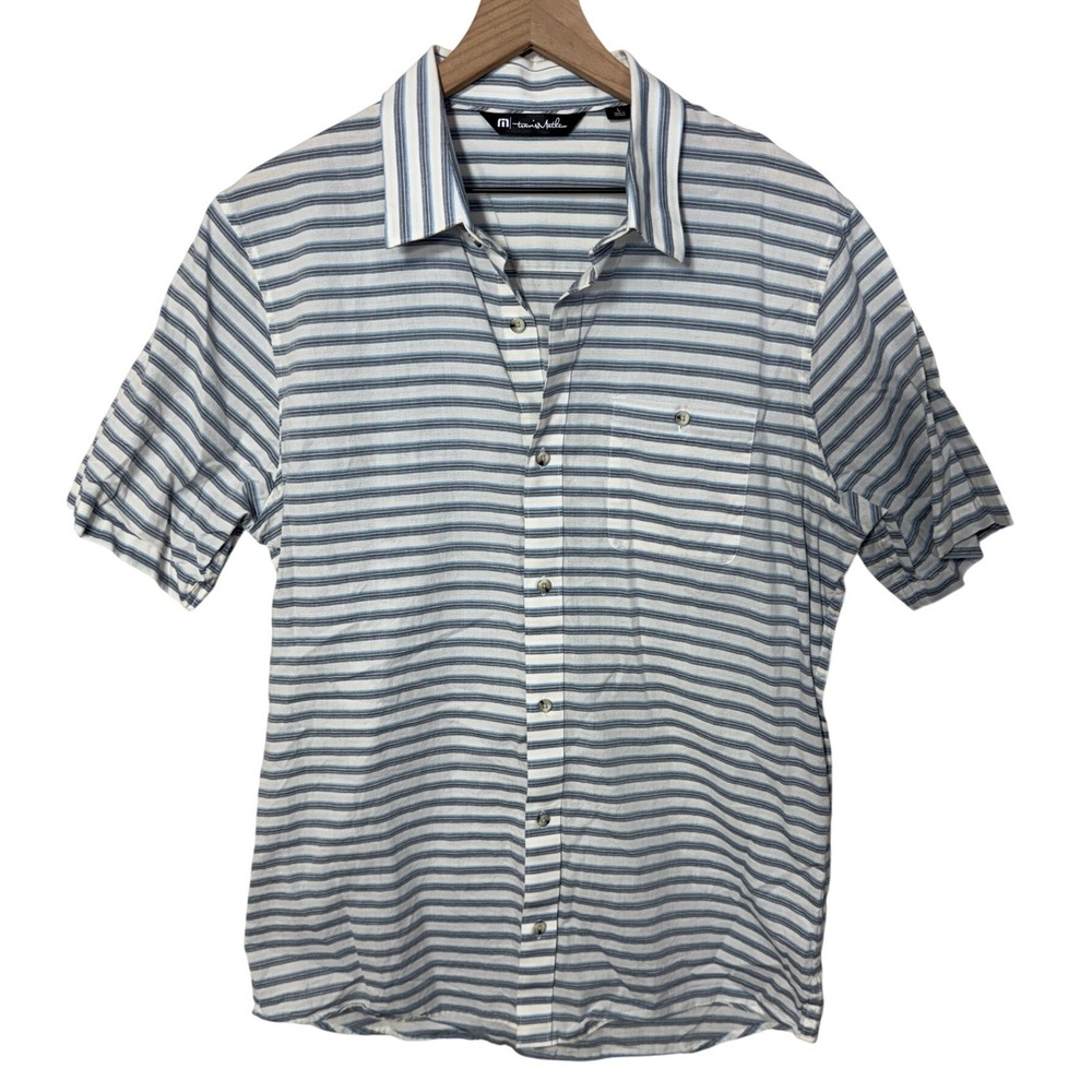 Travis Mathew Short Sleeve Button Up Shirt Striped Size Lg Business‎ Casual Golf